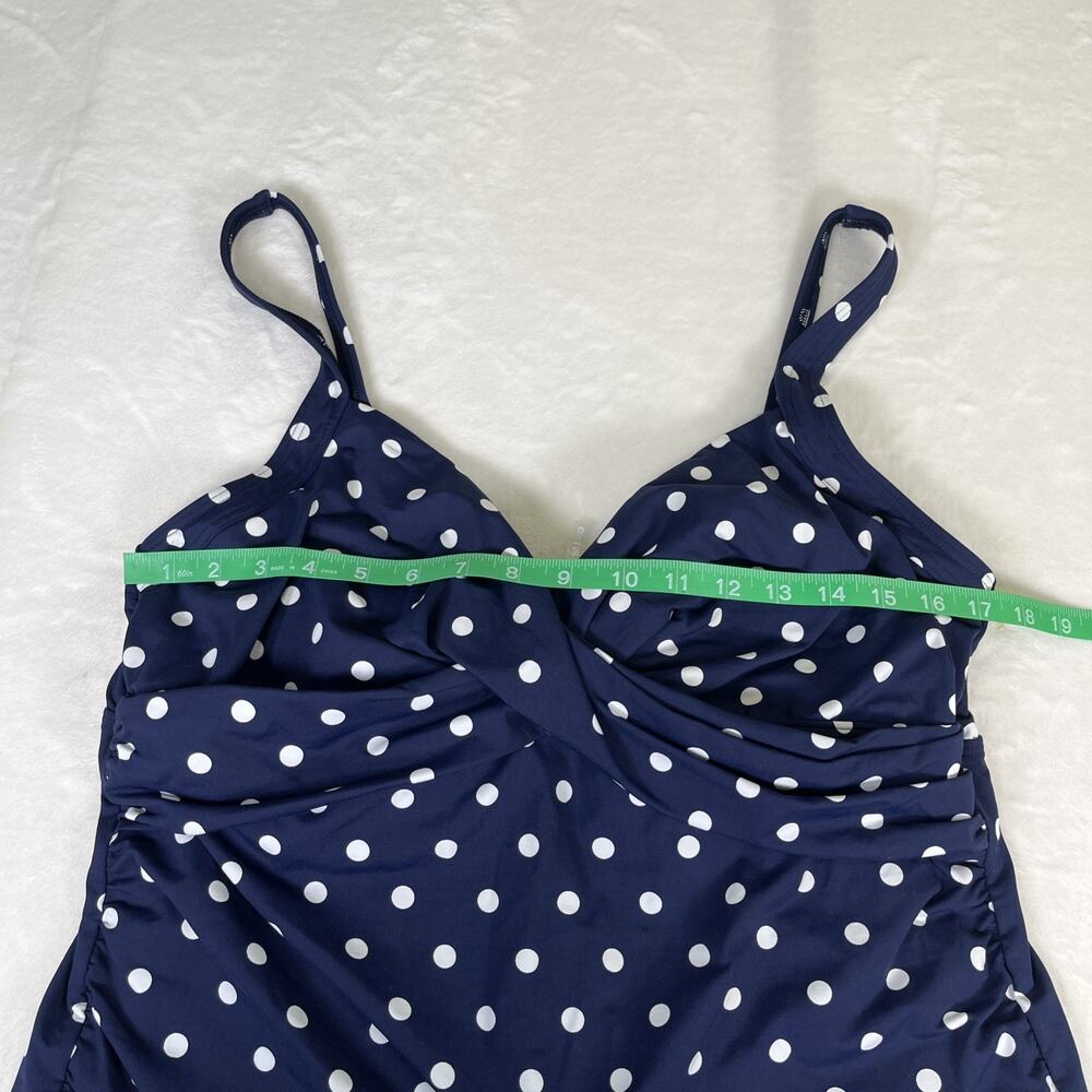 Lands End Tankini Top Navy & White Polka Dot Underwire Bra Adjust. Straps Sz. 16 - Picture 2 of 10